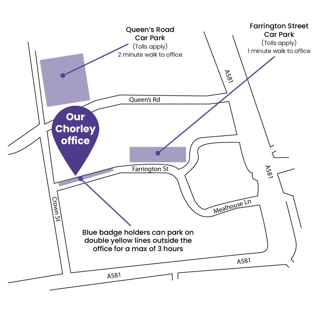 A map of where to park at our solicitors office in Chorley