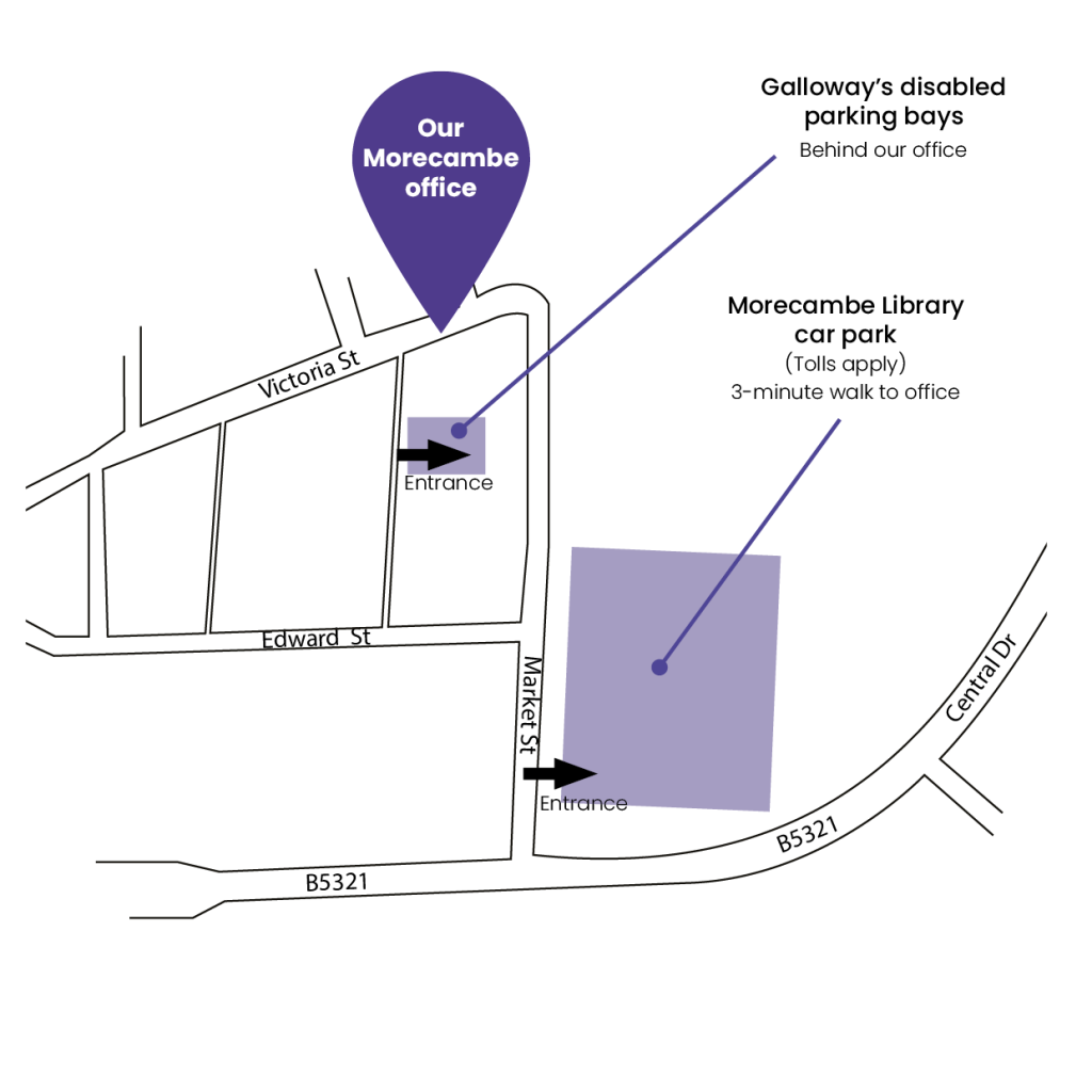 A map of where to park at our solicitors office in Morecambe