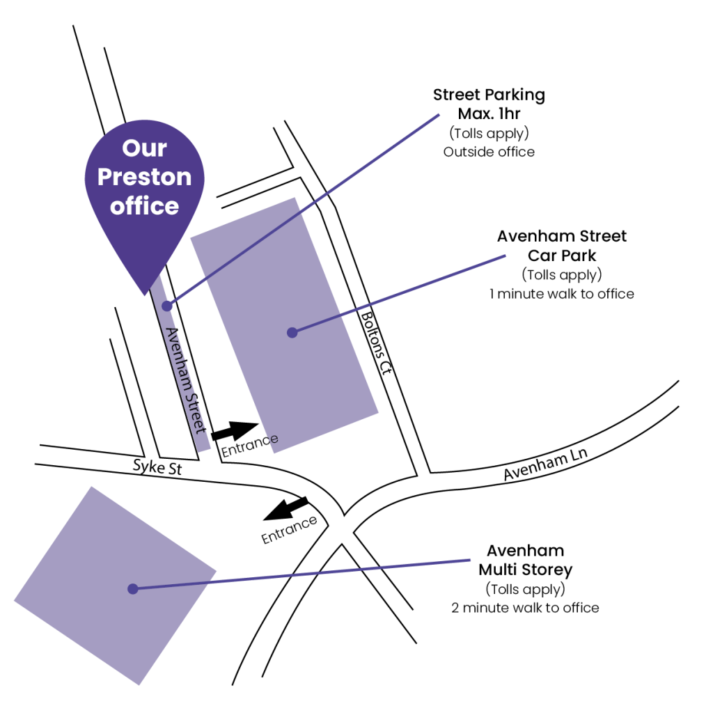 A map of where to park at our solicitors office in Preston